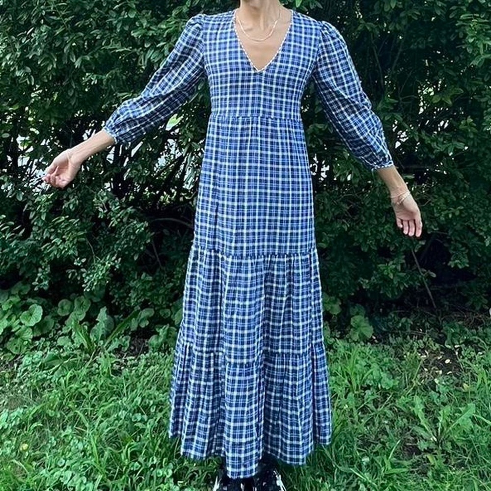 Park City Prints Blue Plaid Dress Size Small. Dress with pockets.